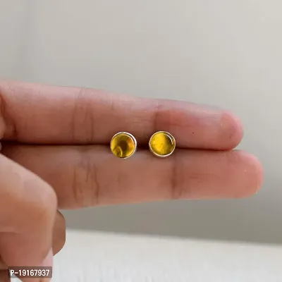 Silver Planets 92.5-925 Sterling Silver Citrine Stone Tiny Latest Stud Earrings for Women and Girls-thumb3