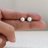 Silver Planets 92.5-925 Sterling Silver Pearl Stone Tiny Latest Stud Earrings for Women and Girls-thumb3