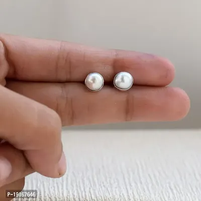 Silver Planets 92.5-925 Sterling Silver Pearl Stone Tiny Latest Stud Earrings for Women and Girls-thumb4
