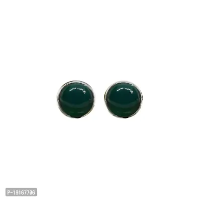 Silver Planets 92.5-925 Sterling Silver Green Onyx Stone Tiny Latest Stud Earrings for Women and Girls-thumb0
