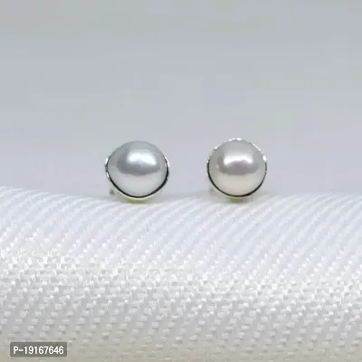 Silver Planets 92.5-925 Sterling Silver Pearl Stone Tiny Latest Stud Earrings for Women and Girls-thumb2
