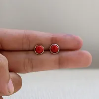 Silver Planets 92.5-925 Sterling Silver Red Onyx Latest Stud Earrings for Women and Girls-thumb1