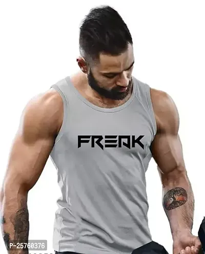 Stylish Grey Polyester Printed Gym Vest For Men