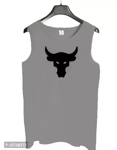 Stylish Grey Polyester Printed Gym Vest For Men-thumb0