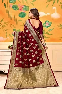 Stylish Silk Blend Maroon Banarasi Silk Saree With Blouse Piece-thumb3