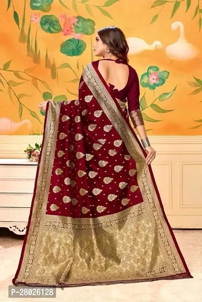 Stylish Silk Blend Maroon Banarasi Silk Saree With Blouse Piece-thumb4