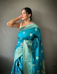 Stylish Silk Blend Blue Banarasi Silk Saree With Blouse Piece-thumb2