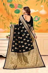 Stylish Silk Blend Black Banarasi Silk Saree With Blouse Piece-thumb2