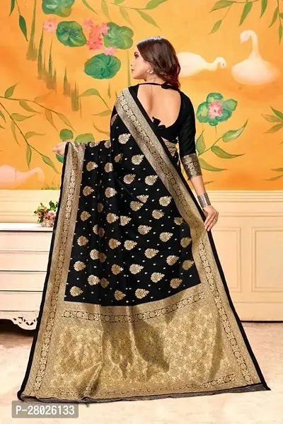 Stylish Silk Blend Black Banarasi Silk Saree With Blouse Piece-thumb3