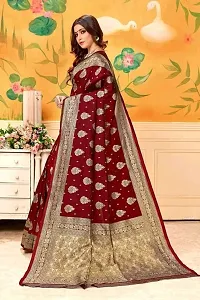 Stylish Silk Blend Maroon Banarasi Silk Saree With Blouse Piece-thumb2
