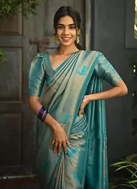 Stylish Silk Blend Blue Banarasi Silk Saree With Blouse Piece-thumb3