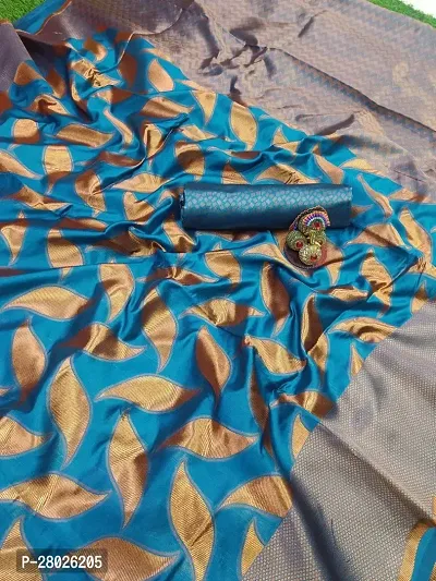 Stylish Silk Blend Teal Banarasi Silk Saree With Blouse Piece-thumb3