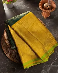 Stylish Silk Blend Green Kanjeevaram Saree With Blouse Piece-thumb1