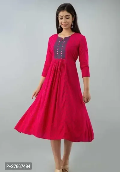 Elegant Pink Rayon Printed Flared Kurta For Women-thumb0