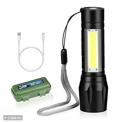Flashlight Torch 3 Modes with Cob, USB Charging with A Green Box Case (PACK OF 1)-thumb0