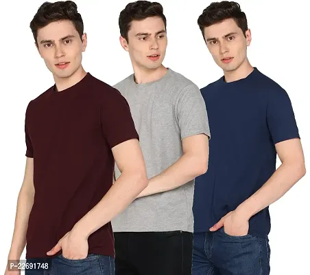 Jungle Berry Men's Plain Round Neck T-Shirt Half Sleeve Pack of 3 (XL, Maroon,Grey,Navy)