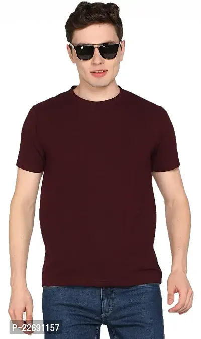 Jungle Berry Men's Plain Regular Fit T-Shirt (M, Maroon)