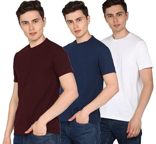 Jungle Berry Men's Plain Round Neck T-Shirt Half Sleeve Pack of 3