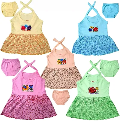 Baby Girls Casual Dress and Panty Combo Set (Multicolor, 0-6 Months) Pack of 5