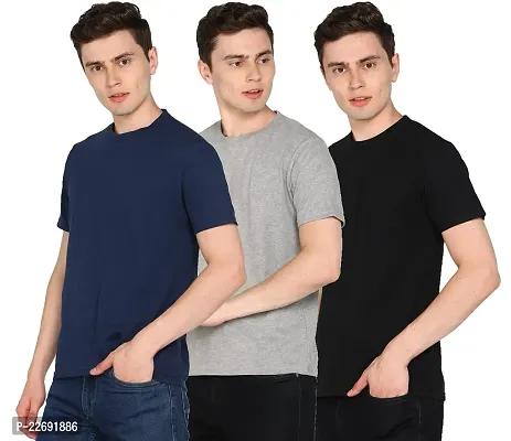 Jungle Berry Men's Plain Round Neck T-Shirt Half Sleeve Pack of 3 (XXL, Navy,Grey,Black)