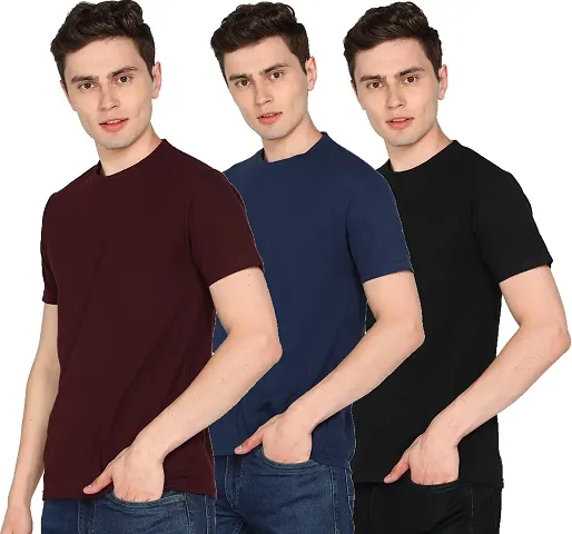 Jungle Berry Men's Plain Round Neck T-Shirt Half Sleeve Pack of 3