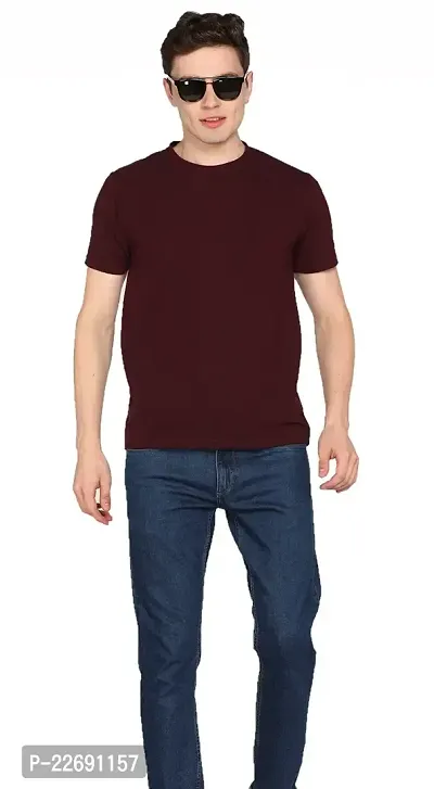 Jungle Berry Men's Plain Regular Fit T-Shirt (M, Maroon)-thumb4