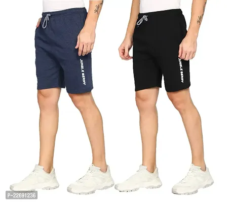 Jungle Berry Men's Cotton Shorts | Regular Fit | Casual Shorts (34, Black and Blue Melange)