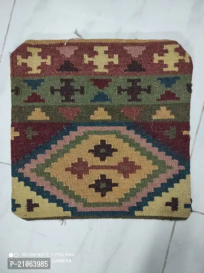 Multicolor rug with rust border wool jute rug