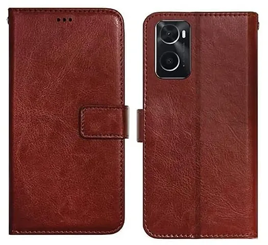 Cloudza Oppo A76 4G Flip Back Cover | PU Leather Flip Cover Wallet Case with TPU Silicone Case Back Cover for Oppo A76 4G Brown