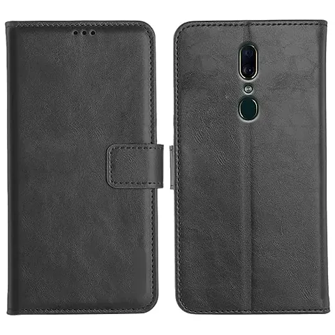 Cloudza Oppo F11 Flip Back Cover | PU Leather Flip Cover Wallet Case with TPU Silicone Case Back Cover for Oppo F11 Bk