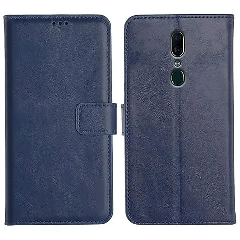Cloudza Oppo F11 Flip Back Cover | PU Leather Flip Cover Wallet Case with TPU Silicone Case Back Cover for Oppo F11 Blue