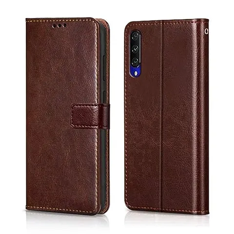 Cloudza Mi A3 Flip Back Cover | PU Leather Flip Cover Wallet Case with TPU Silicone Case Back Cover for Mi A3 Brown