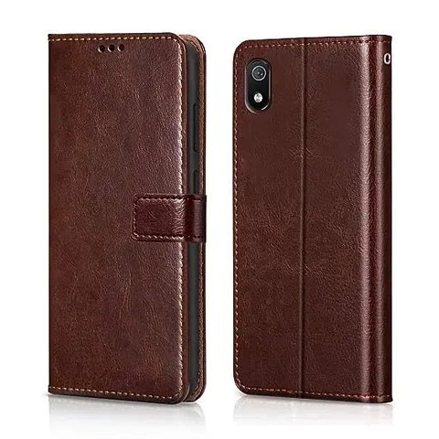 Cloudza Samsung Galaxy M01 Core Flip Back Cover | PU Leather Flip Cover Wallet Case with TPU Silicone Case Back Cover for Samsung Galaxy M01 Core Brown