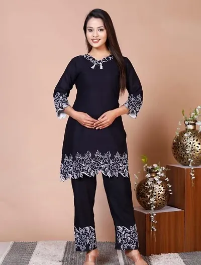 Stylish Rayon Embroidered Kurta Co-ord Set