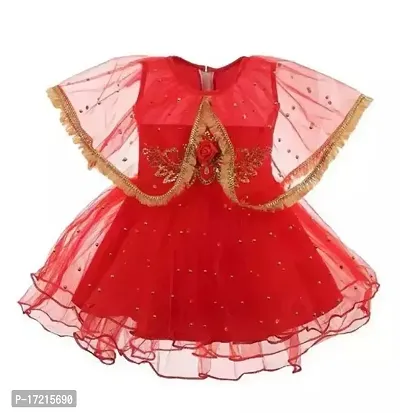Fabulous Red Cotton Linen Embellished A-Line Dress For Girls
