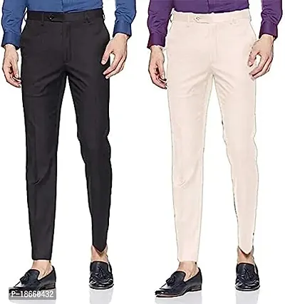 Comfy  Cotton Blend Formal Trousers For Men Pack Of 2-thumb0