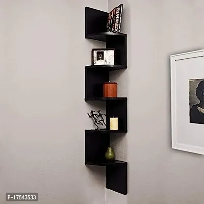 Unique Wooden Handicrafts Zigzag Corner Wall Mount Shelf Unit/Racks and Shelves/Wall Shelf/Book Shelf/Wall Decoration Size:- 23x23x16 Cm (Standard, Black)