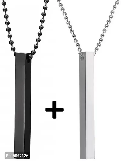 Ultra Polished 3D Silver Cuboid Vertical Bar Pendant Pack Of 2-thumb0
