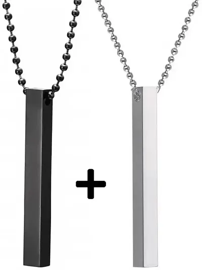 Adhvik Combo Of X000121 Multicolor Unisex Metal Fancy & Stylish 3D Vertical Bar Cuboid Stick Custom Name Locket Pendant Necklace With Ball Chain