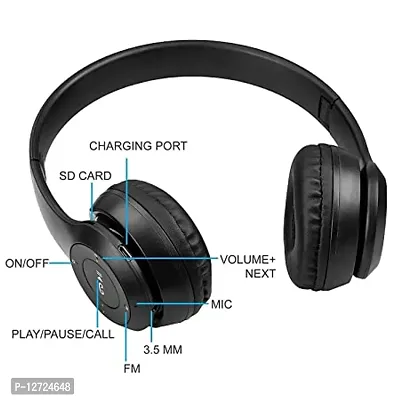 Wireless Bluetooth P-47 Portable Sports Headphones with Microphone Feature, Stereo FM, Memory Card Support, Compatible with All Android  iOS-thumb5