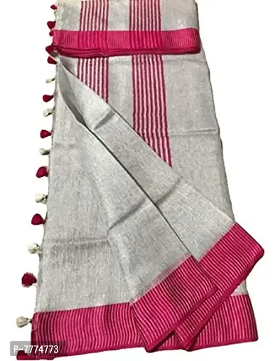 ZA Handloom Women's Tissue linen Sarees with blouse piece-thumb0