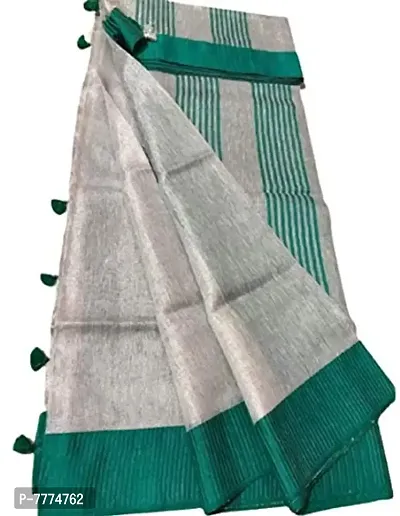 ZA Handloom Women's Tissue linen Sarees with blouse piece-thumb0