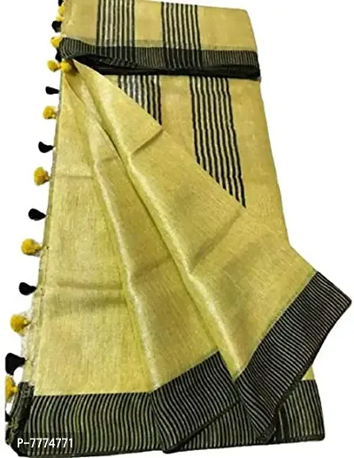 ZA Handloom Women's Tissue Linen Sarees with blouse piece-thumb0