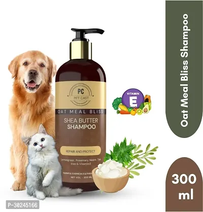 PETCAST Anti hairfall Oatmeal Protien Shampoo With Shea Butter For Dogs And Cats 300ML Allergy Relief Whitening and Color Enhancing Antimicrobial WITH PET FRIENDLY FRAGNANCE SHEA BUTTER Dog Shampoo 300 ml-thumb0