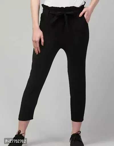 Elegant Black Cotton Blend Solid Trousers For Women-thumb0