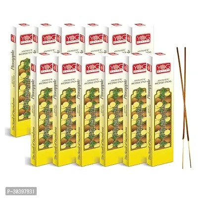 YOG Mantra Incense Stick | Pineapple | Non-Toxic | 100% Charcoal Free | Best of Mediation | Yoga | Therapy | Pooja Essentials | (Pack of 12)-thumb0