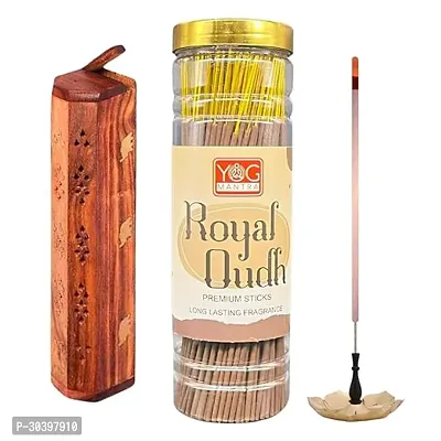 Archita YOG Mantra Royal Oudh Colourful Incense Stick in Jar | Free Wooden Holder | 400g | Brown Agarbatti | 9 Long | Thicker | Pooja Essentials | Golden Cap (Pack of 1)-thumb0