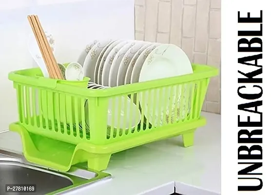 3 in 1 Kitchen Sink Dish Drainer Drying Rack Utensils Washing Holder Plastic Basket Organizer with Tray and Utensil Cutlery Holder Cup (Green)