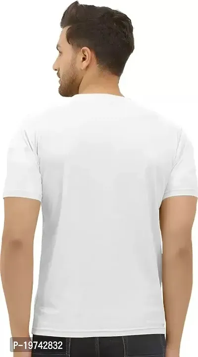 Men Striped Round Neck Polyester White T-Shirt-thumb3