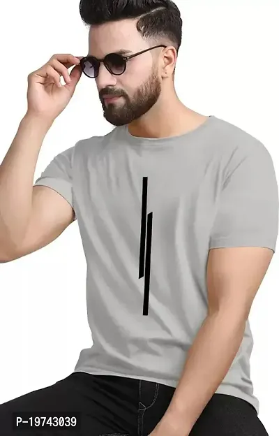 Men Striped Round Neck Polyester Grey T-Shirt-thumb0